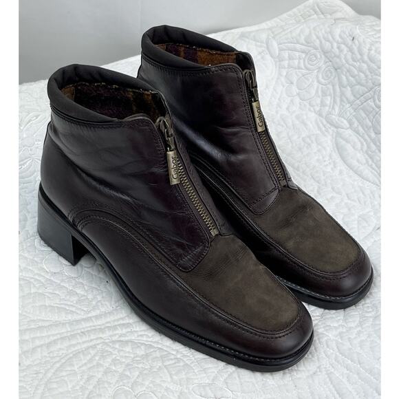 Gabor Brown Leather Zip Front Flannel Lined Winter Leather Booties - Size 7.5 - Picture 1 of 11